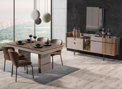  Modern Esszimmer Set Esstisch 4x Stühle und Anrichte mit Spiegel 7tlg